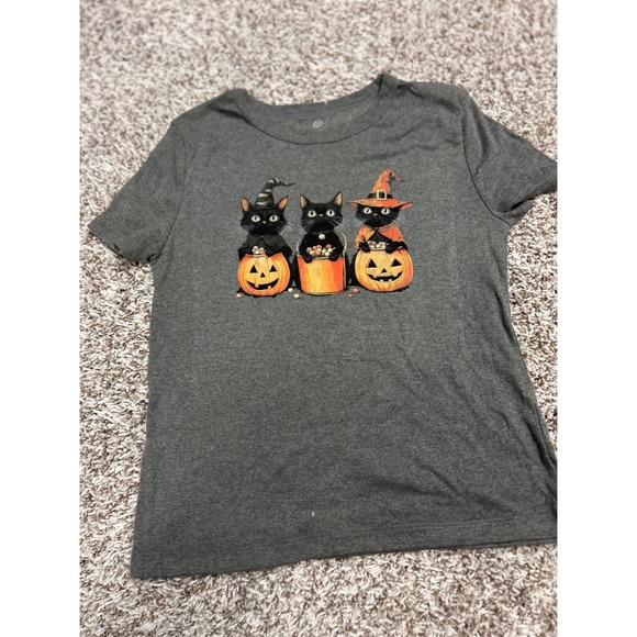 Vintage Threadz Other - Vintage Threadz Kids Halloween Black Cats Pumpkins Graphic Tee Gray XL